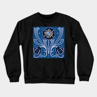 Art Nouveau flower pattern on blue Crewneck Sweatshirt